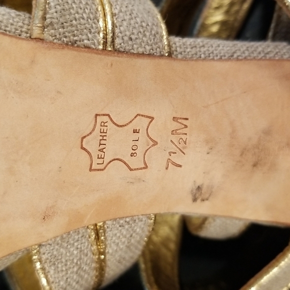 💕TORY BURCH💕 Leather Cage Sandal Heels ~ Open Toe Canvas & Gold 7.5 - Picture 14 of 14